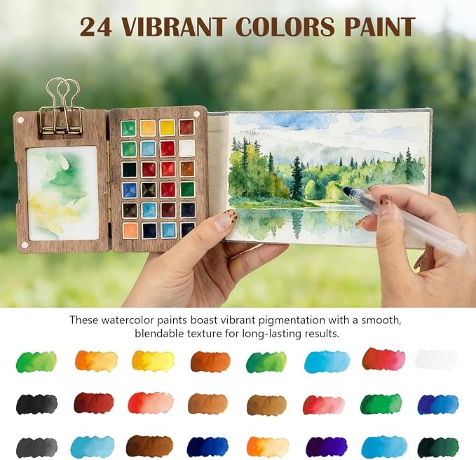 Mini Watercolor Paint Set, 24 Colors Travel Watercolor Set