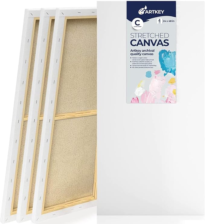Large Canvases for Painting 24x48 Inch 4-Pack, 12.3 oz Triple Primed Acid-Free 100% Cotton Stretched Canvas, Blank Large Canvas for Oil Paint Acrylics Pouring & Wet Art Media