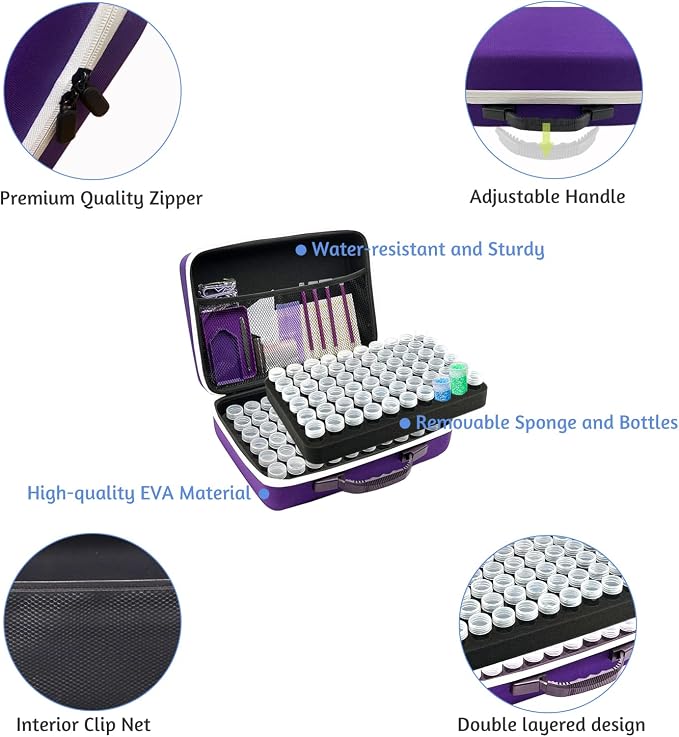 120 Slot Diamond Painting Storage Containers | Purple 120-slot storage box with tools & accessories for diamond art