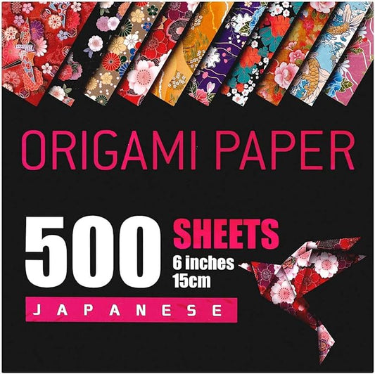Japanese Washi Origami Paper 500 Sheets, 10 Vivid Colors, Colors Make Colorful and Easy Origami,6 Inch Square Sheet, Papers, Arts and Crafts Projects (E-Book Included)