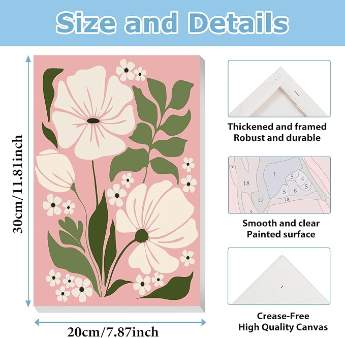 Flower Paint by Number for Adults, Paint by Numbers Kit for Adults 8x12 in