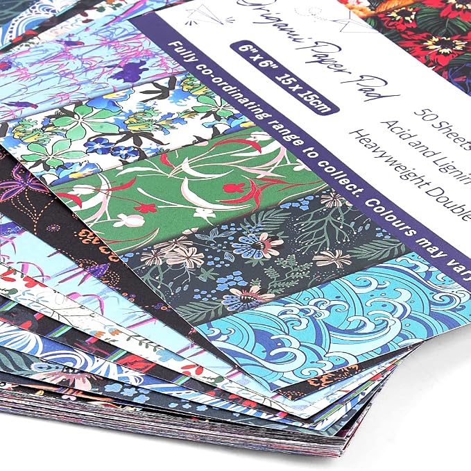 Origami Paper 50 Sheets,6-Inch Square Double Sided Colored Craft Paper | 70GSM Colorful Paper,50 Vivid Pattern Origami Kit,DIY Hand Crafts,Arts Creativity,Easy to Fold,No-Fading.Flowers