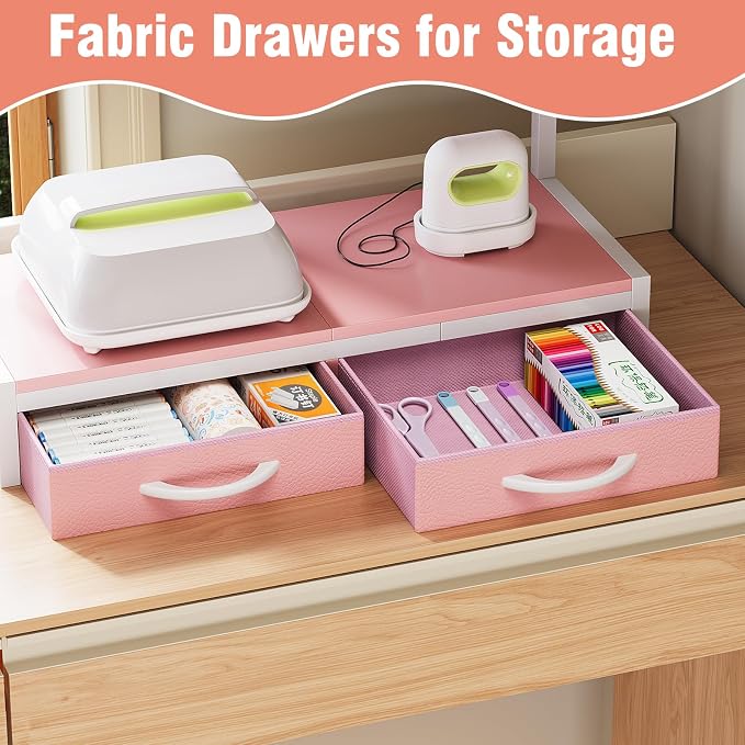 VENNQD Stand Compatible with Cricut Maker and Cricut Explore Air Series Stand Legs for 2 Cricut Machines Fully Open 2 Tier Desktop Craft Accessories Storage Organizer (Light Pink)