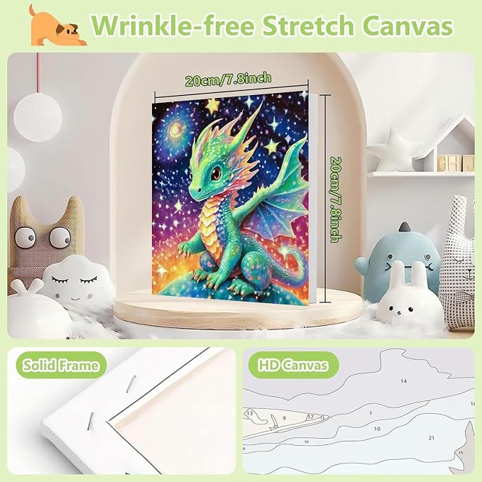 cviokrdu Dragon Paint by Numbers Kit for Kids with Frame - Wooden Easel, Dragon Paint by Numbers for Kids Ages 4 8 12, Easy Acrylic Oil Painting Kits for Home Wall Decoration 8x8 inch