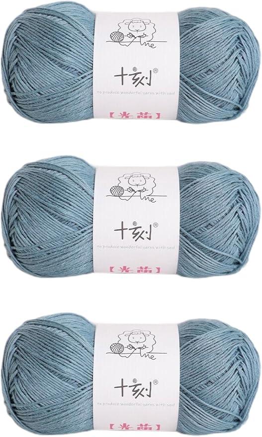 Linen Rayon Lyocell Blend Yarn, Superfine Fingering Weight (1), 150g/5.29oz (3 Strands, 50g/230yds per Strand)- 06 Blue Shadow