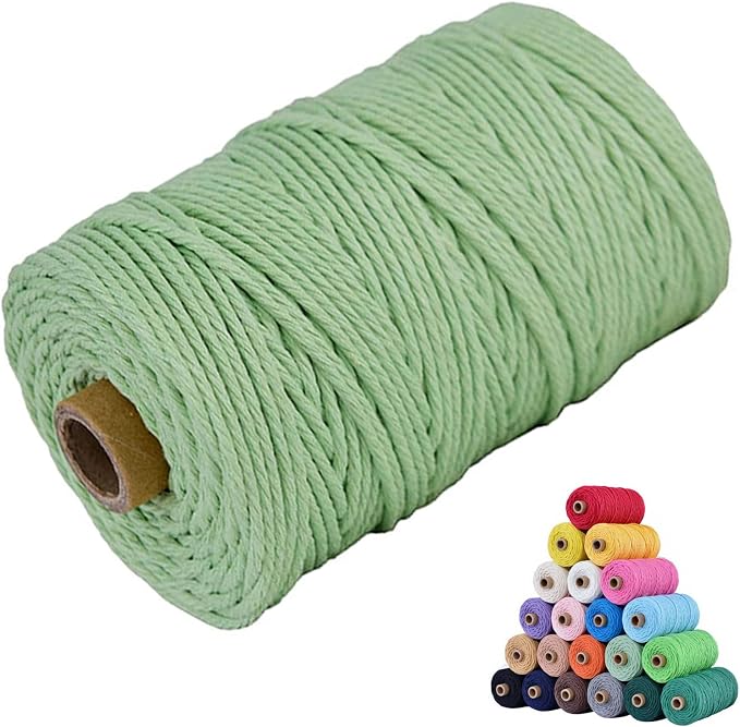 Macrame Cotton Cord 4mm x 109Yards, Rice White Natural Macrame Rope, Perfect Macrame Supplies Cotton Cord for Macrame Plant Hangers DIY Crafts (Light Green, 4mm*109Yards)