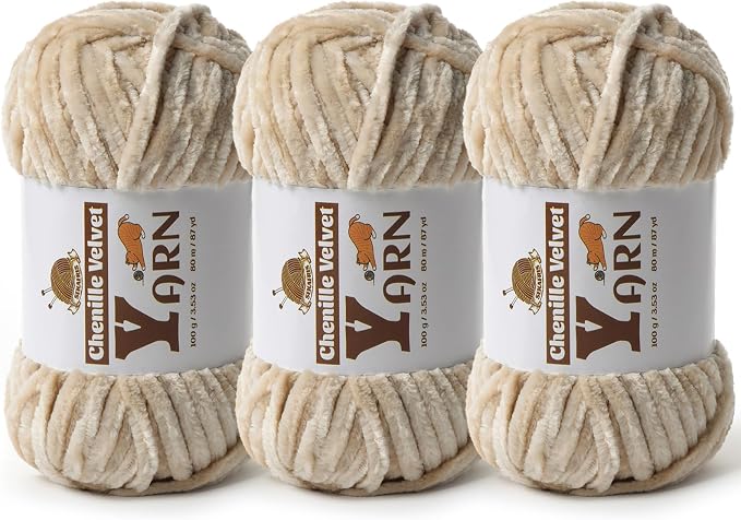 Chenille Crochet Beige Yarn 3 Pack