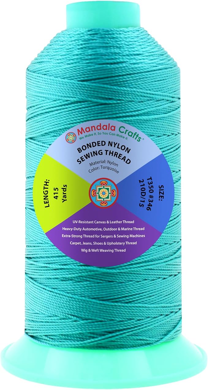 Mandala Crafts Size 346 210D T350 Turquoise Bonded Nylon Thread, 415 YDs