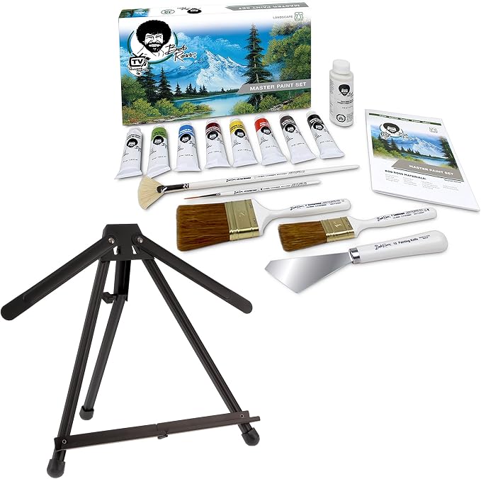 Bob Ross Master Artist Oil Paint Set Bundle with Aluminum Table Easel (2 Items)