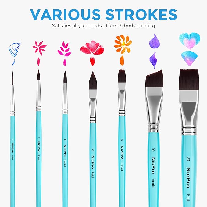 Nicpro Face Paint Brush Set, 7PCS Face & Body Painting Brushes