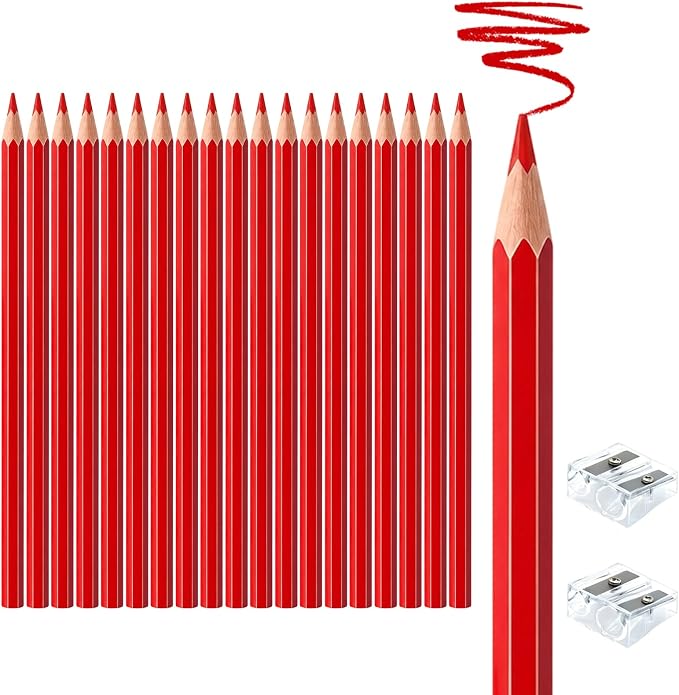20 PCS Red Colored Pencils, Pre-sharpened Professional Wooden Art Pencils Set for Artists Painting | Premium Drawing Sketching Supplies