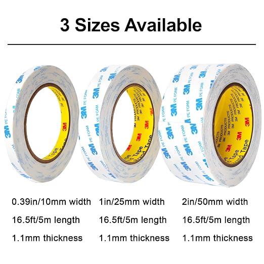 3M Double Sided Tape 2in x 16.5ft, Mounting Tape Heavy Duty, Wall Picture Hanging Strips, Removeable PE Foam Tape
