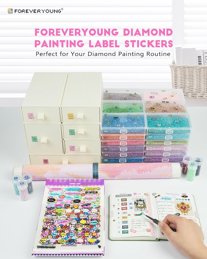 ForeverYoung Diamond Art Label Sticker Book, 72-Page, 8000+ Stickers