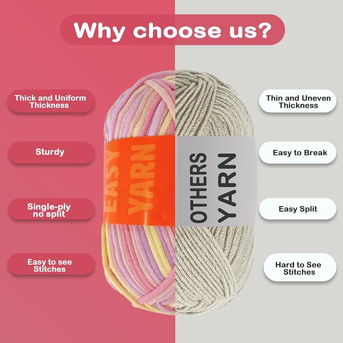 3.5Oz/120yds Beginner Easy Yarn for Crocheting and Knitting;Worsted-Weight Medium #4;Cotton Blend Yarn for Beginners Amigurumi DIY(Macaron,1 Skein)