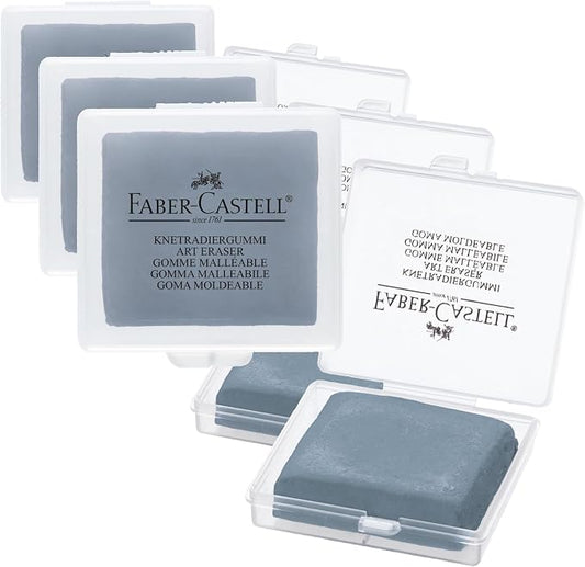 Faber-Castell Kneadable Eraser for Artists in Storage Case - Absorbent Kneaded Erasers, Art Eraser, Grey (Pack of 3)