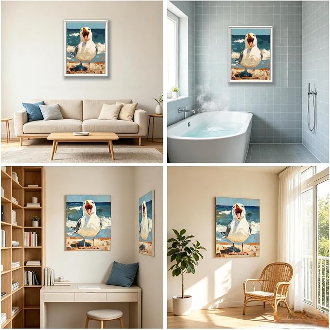 BYGFHLYW Funny Seagull Beach Ocean Paint by Numbers Kit for Adults Canvas | Coastal Seaside Easy Adult Paint by Number Kits On Canvas, DIY Acrylic Oil Painting Kits for Animal Home Wall Decor 12x16Inch
