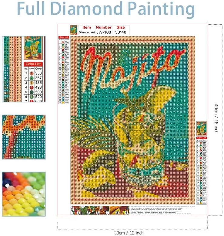 Retro Cocktail Diamond Art Kits for Adults, Mojito Diamond Painting Kit Adults for Beginners, Round 5D DIY Dimond art,Full Drill Painting Kit Art and Crafts for Adults Home Wall Decor【11.8x15.7inch】