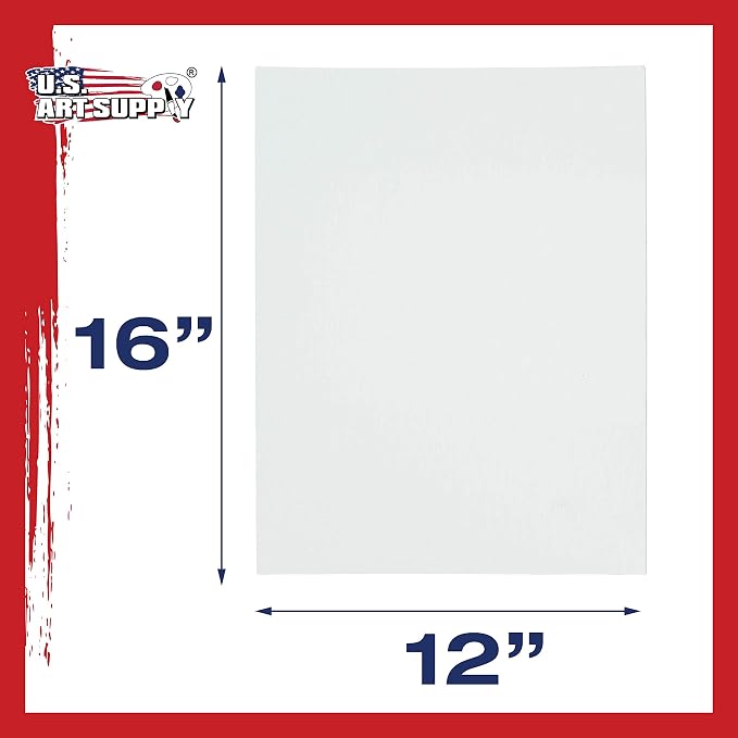 U.S. Art Supply 12 X 16 Inch Art Canvas Board Panels 12 Pack - 8 Ounce | Heavyweight Cotton Acid Free Canvases for Painting Acrylics and Watercolor (1 Case of 12 Single Canvas Painting Panels)