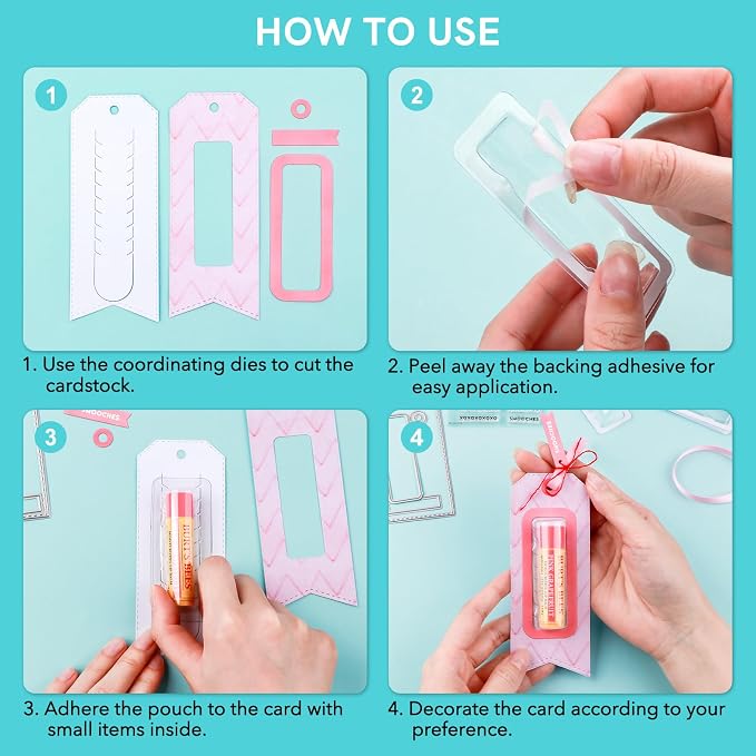 BAOFALI 100PCS 3.4x1.4inch Plastic Clear Rectangle Domes; Self-Adhesive Lip Balm Pouches Money Holder for DIY Craft Gift Cards Shaker Card Making Handmade Crafts Clear Pouch Cover Scrapbooking Tool