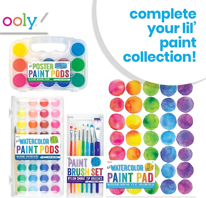 Ooly Lil' Watercolor Paint Pad for Kids, 20 Sheets, 9x12 in | Ages 3+, 200 GSM Acid-Free No-Bleed Paper, 9x12 in, Great for Painting, Watercolor, and Art Projects