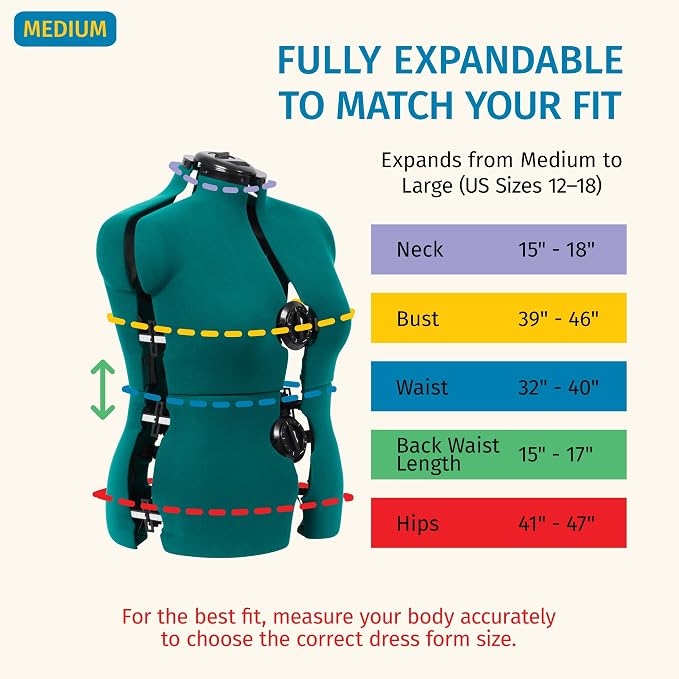 Dritz Sew You Adjustable Dress Form, Medium/Large Sizes, US 12-18 | Female Clothing Mannequin for Sewing, Fitting, and Draping