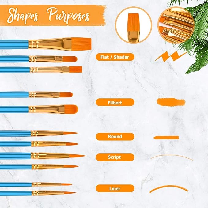 Soucolor 40-Pc Paint Brushes, Round Tip, Acrylic Oil Watercolor, Blue | 40pcs, 10 sizes, soft nylon bristles, nickel ferrules, blue wood handles — ideal for acrylic, oil, face, nail & rock art.