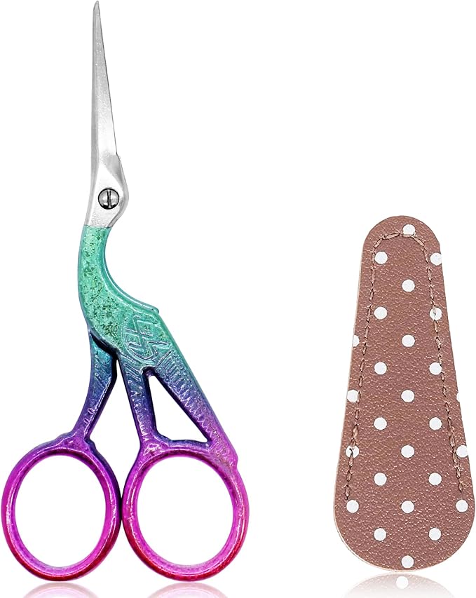 BIHRTC 4.5Inch Small Sewing Crochet Scissors Sharp Tip Stainless Steel | Scissors with Leather Cover for Threading Needlework Cutting Sewing Handcraft Craft Art Work