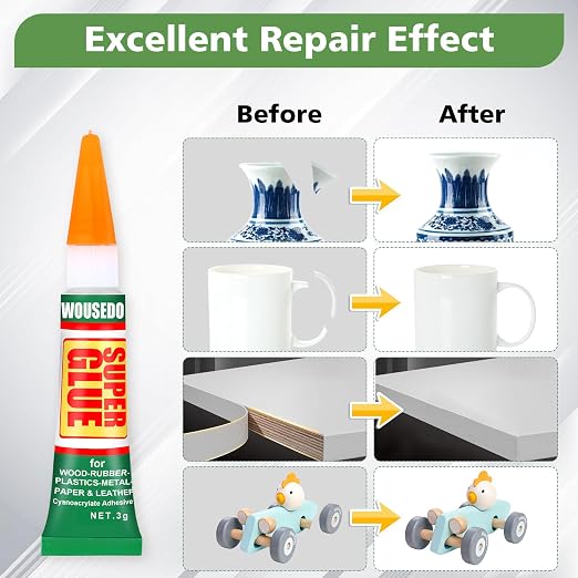 WOUSEDO 12 X 3g Super Glue Clear, Fast Drying Cyanoacrylate(CA) Glue