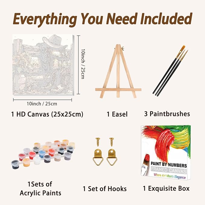 AUKELHJ Framed Paint by Numbers Kit for Adults, Boot;Sunflower, 10x10 inch