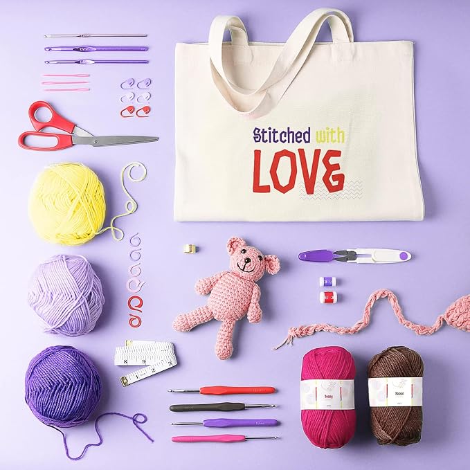 Hearth & Harbor Crochet Kit with 1500 Yards Assorted Yarn Kit, Ergonomic Hooks, Crocheting Instruction, Knitting & Crochet Supplies - Beginner Crochet Kits for Adults, Ideal for Amigurumi