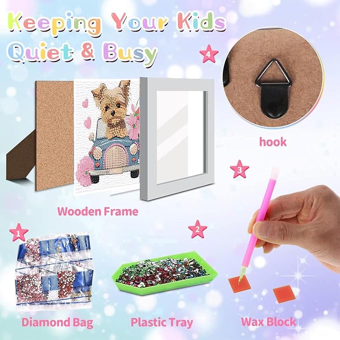 Dog Diamond Art Kit for Kids with Frame - Animal Diamond Painting for Ages 8-12 - Beautiful Gift Package for Home Wall Decor (7x7 inch)