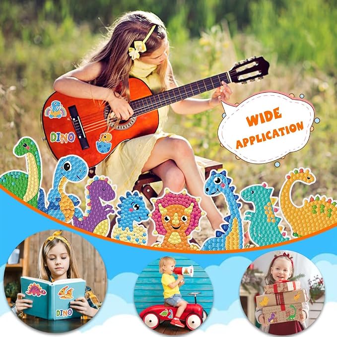 Labeol Diamond Art Kits for Kids Boys and Girls Ages 6-8-10-12 Easy to DIY Creative Diamond Art Sticker Craft by Numbers Kits for Kids and Adult Beginners (New Dinosaurs)