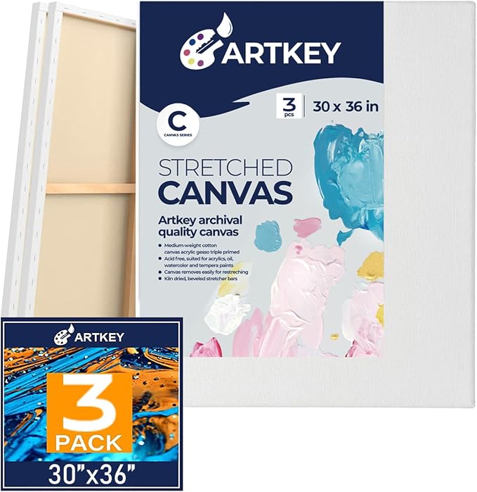 Stretched Canvases for Painting 30x36 Inch 3-Pack, 12.3 oz Triple Primed Acid-Free 100% Cotton Blank Canvas, Art Canvases for Oil Paint Acrylics Pouring & Wet Art Media, Pour Painting