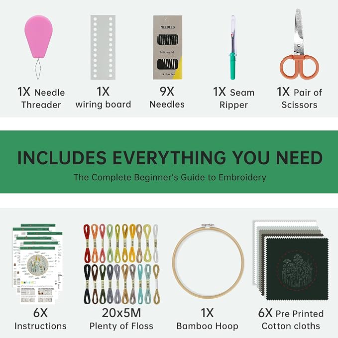 CYANFOUR 6 Stage Embroidery Kit with Step-By-Step Guidance & Videos | Easy to Learn 38 Different Stitches, Includes Multiple Accessories, Gift for Craft Lovers