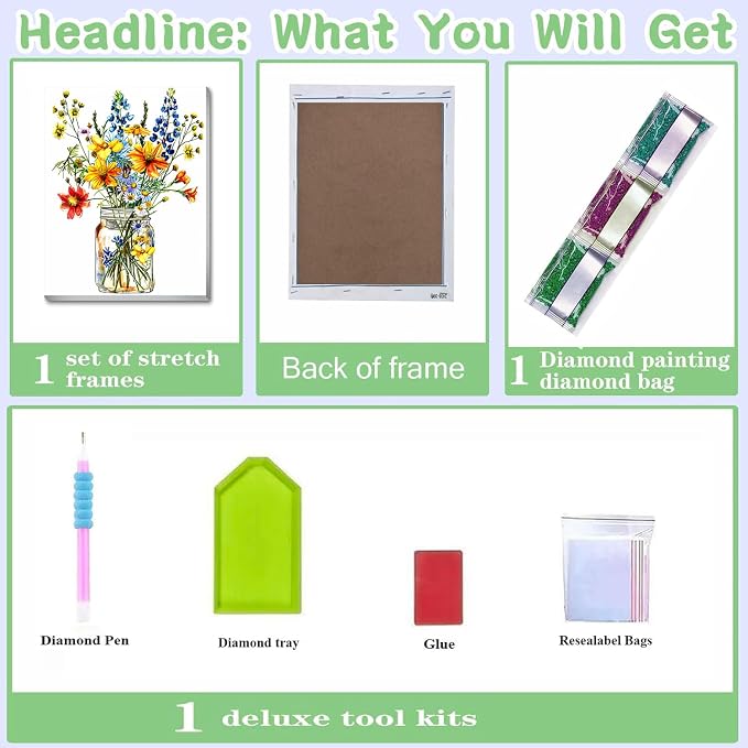 Wild Flowers Diamond Art Kits for Adults with Frame,5D Diamond Painting Kit