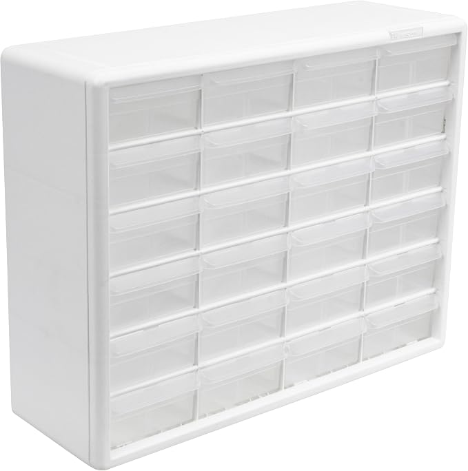 Akro-Mils 24-Drawer Plastic Storage Cabinet, 20" W x 6" D x 16" H, White | Plastic Cabinet w/ Drawers for Garage Organization, Beads, Building Bricks Storage, Teacher Toolbox, Makeup Organizer, 10124