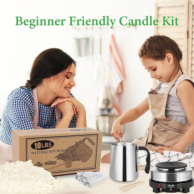 SAEUYVB 10lbs Soy Wax for Candle Making, Candle Making Kit with Wax Melter | DIY Candle Making Supplies for Adults Beginnner,Including Soy Wax Flakes,Wax Melting Pot, Electric Hot Plate and More