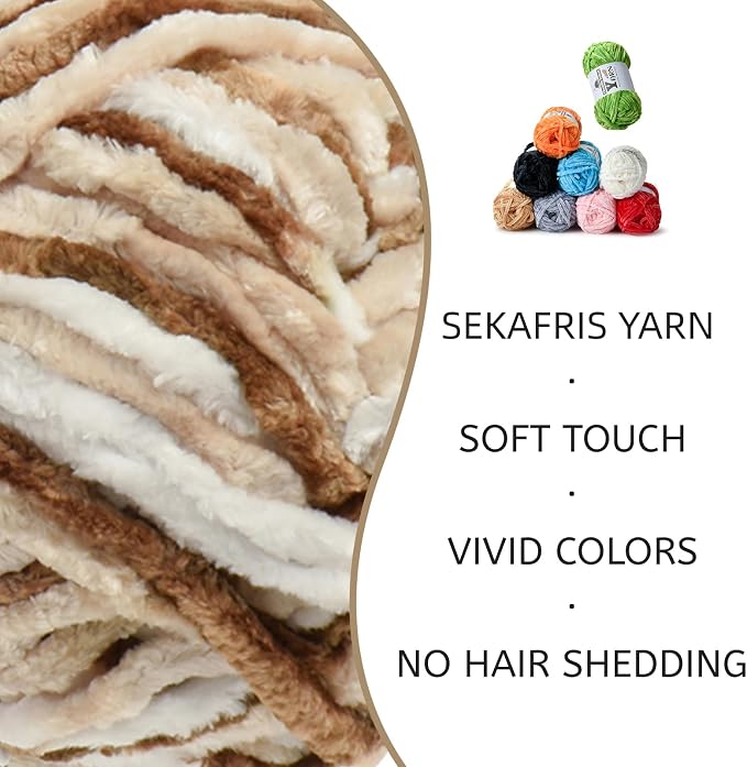 Chenille Crochet White Coffee Yarn 2 Pack