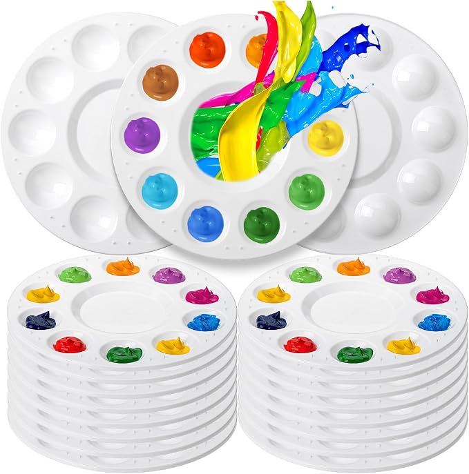 Mr. Pen- Round Paint Tray Palettes, 16 Pack | Plastic White Palettes for Students, Kids, Paint Holder, DIY Craft Class, Painting