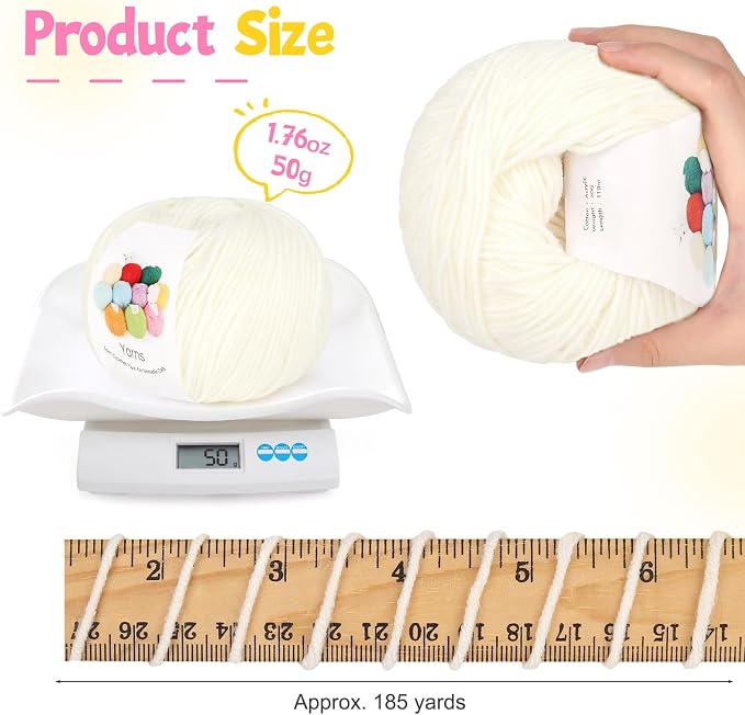 Katech Cotton Acrylic Blend Yarn for Crocheting-Crochet Yarn Set (White) | 55% Cotton 45% Acrylic#3 DK (Light)-Super Soft Milk Cotton Yarn-Great Crochet and Knitting Starter Kit for Colorful Craft