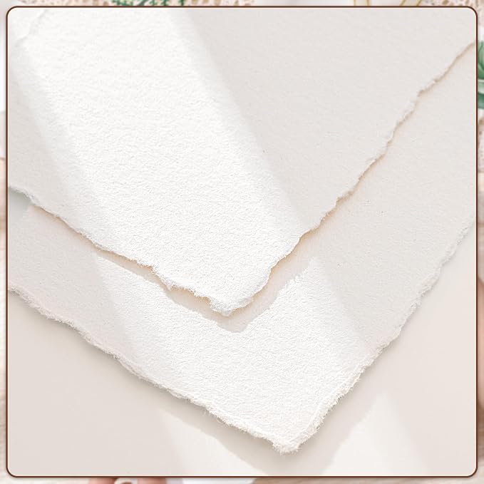 50 Sheets Deckled Edge Handmade Paper, 7 x 10 in, 160 GSM