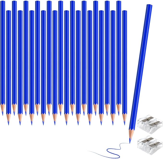 24 Pack Blue Colored Pencils for Kids, Pre-sharpened Art Pencils Back to School Supplies Set, Drawing Sketching Pencils for Students, Teachers, Classroom
