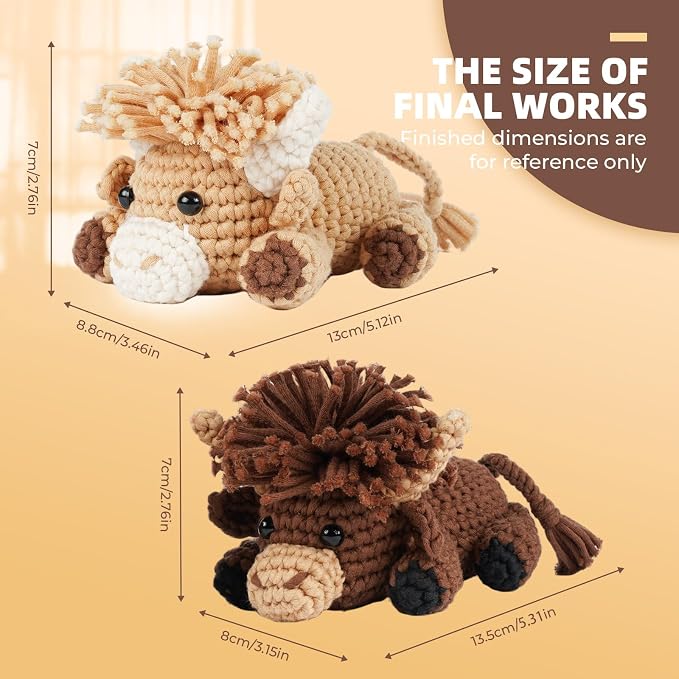 MOREJMTT Crochet kit for Beginners Adults, Learn to Crochet, Include Easy Knitting Soft Yarn, Step-by-Step Video Tutorial, Hook, Holiday Birthday Gift for Adults (Highland Cattle)