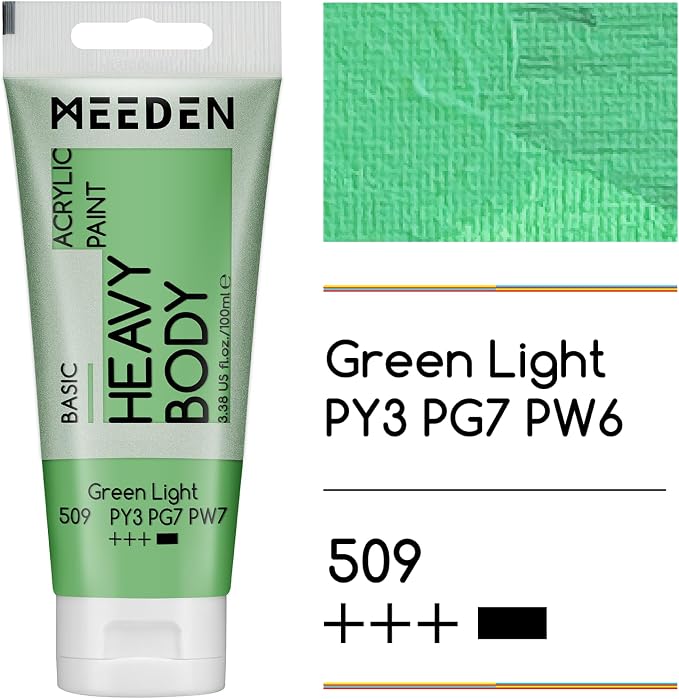 MEEDEN Acrylic Paint Green Light: 100ml/3.38oz x 2 with Titanium White | Heavy Body Artist Acrylic Paint Set for Canvas, Wood & Craft, Non-toxic Creamy Art Paint with Titanium White for Mixing