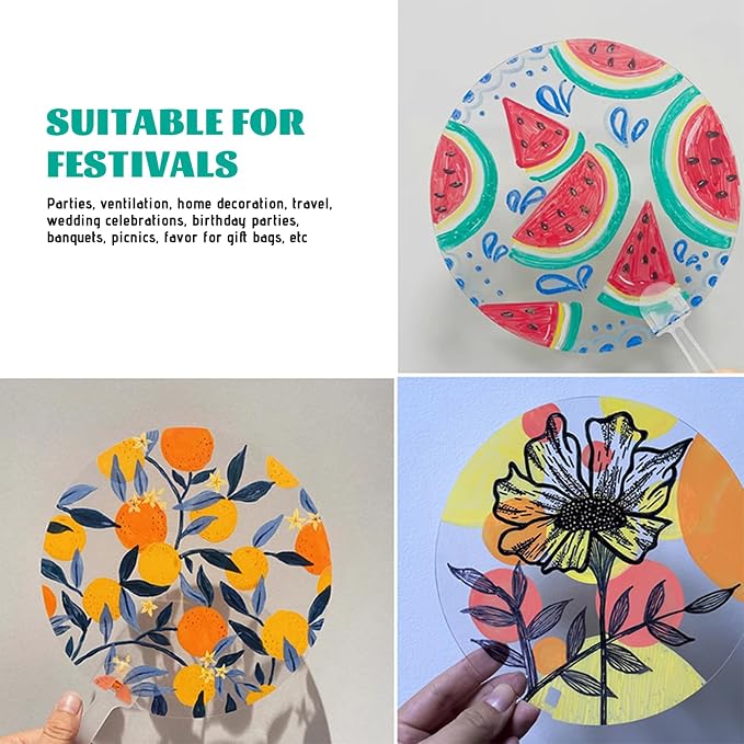 Plastic Round Handheld Fans, 100Pcs Blank Pocket Fans, Clear Plastic Hand Fan, Chinese Style for DIY Crafts