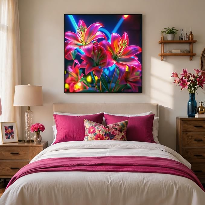Flower Diamond Art Kits 5D Diamond Painting for Adult Beginners | DIY Full Drill Round Gem Painting Art for Adults，Home Wall Decor 13.78x13.78 Inch