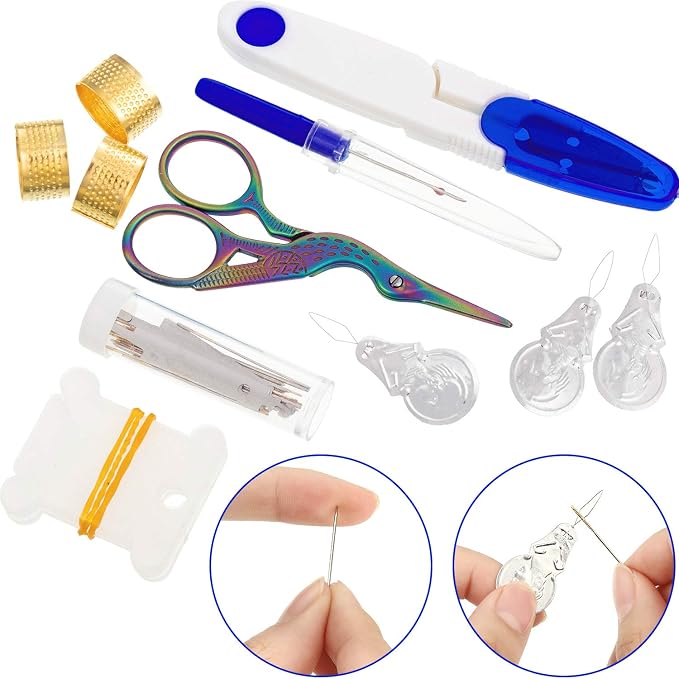 Mudder 53 Pcs Cross Stitch Kit with Embroidery Hoop Bamboo Needles,Blue | Bamboo Hoop Rings Scissors Threading Tool Thimbles Bobbins Seam Ripper for Cross Stitch Embroidery Starter Projects