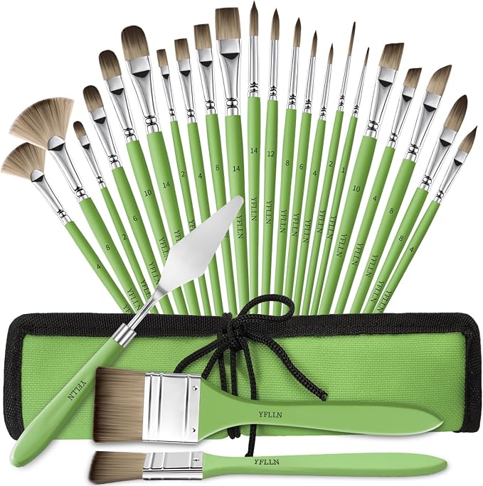 25Pcs Oil Paint Brushes for Acrylic Painting, Acrylic Paint Brush Set