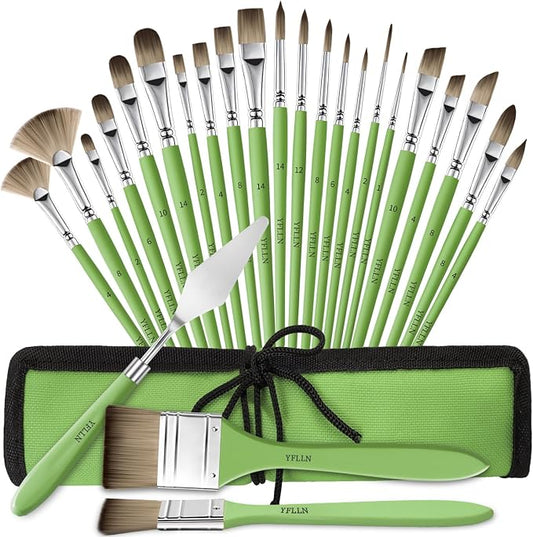 25Pcs Oil Paint Brushes for Acrylic Painting, Acrylic Paint Brush Set