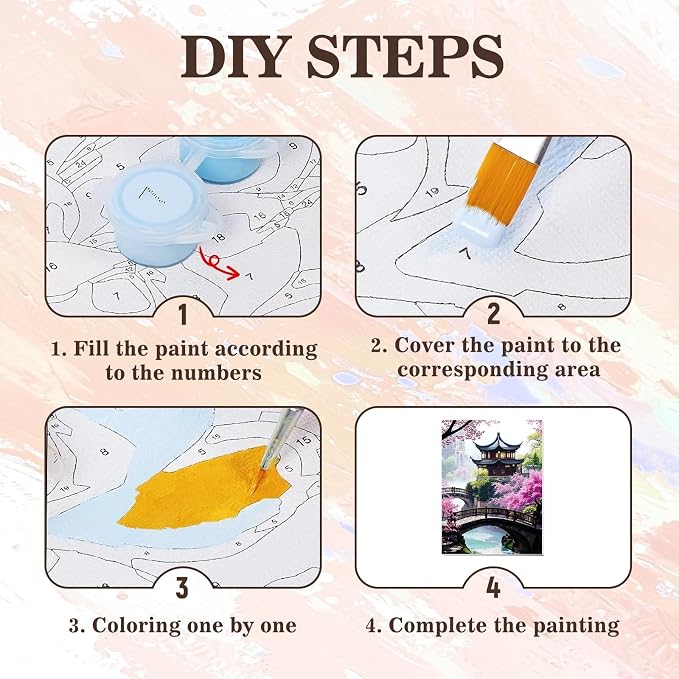 Cherry Blossom Paint by Numbers Kit for Adults with Frame & Easel 12x16in | 32 Colors, Adult Paint by Numbers, Japanese Scenery Canvas Paint by Numbers for Adults, DIY Acrylic Painting Kits on Canvas